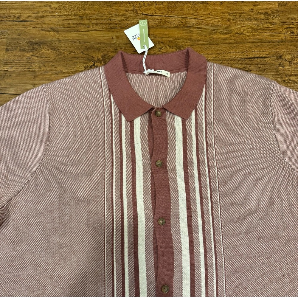 Marine Layer Rose Pink Ethan Striped Sweater Short Sleeve Button Up Shirt Men XL